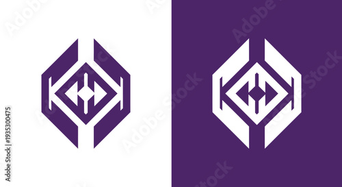 A modern logo design featuring a geometric shape with a symmetrical pattern on a contrasting background