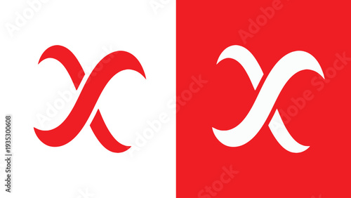 A stylized logo featuring a red and white symbol on contrasting backgrounds.
