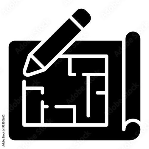 Building Plan Icon - Home Renovation, Home Improvement Glyph Vector