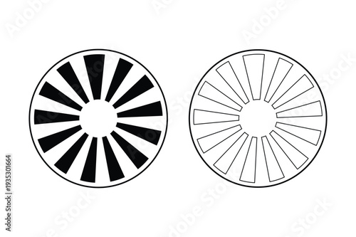 Segmented Circle Spokes Wheel Icon Black Silhouette Set