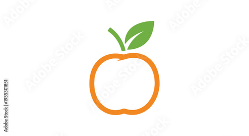 A vibrant orange apple logo with a green leaf on a clean white background