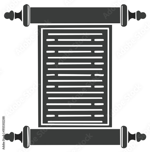 Ancient Scroll Illustration with Text and Cylindrical Holders for Historical Documents