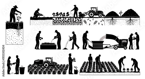 Set of 20 agriculture and farming icons vector isolated on White Background