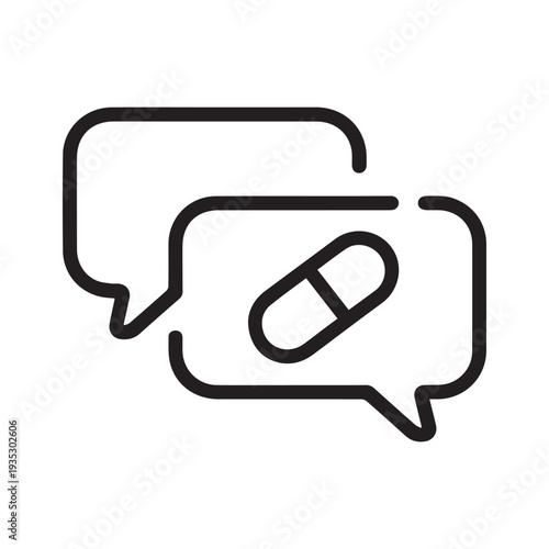 Online Medical Consultation Chat Bubble Icon with Medicine Pill Capsules for Telehealth and Pharmacy Support Services