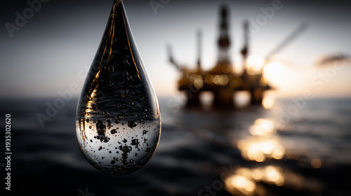 Oil Drop and Rig: A close-u...