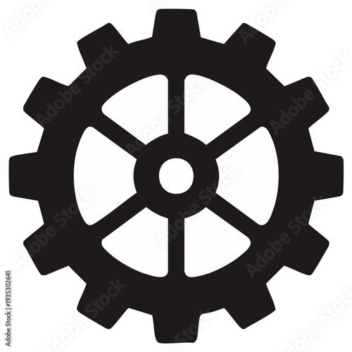 Mechanical Gearwheel Illustration with Radial Spokes in Black for Automation and Machine Design