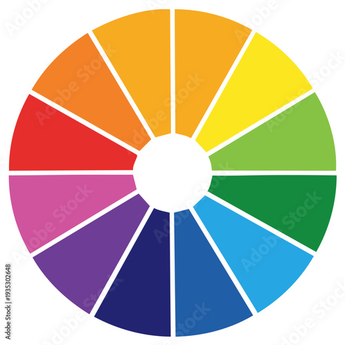 Colorful segmented circle with rainbow color spectrum and white center