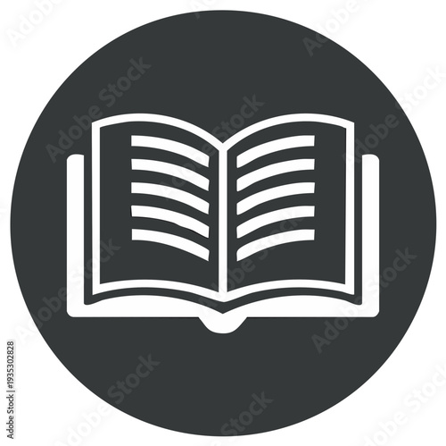 Open book with pages icon in a circle representing learning, literature, education and knowledge