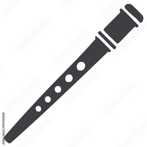 Musical instrument illustration with circular holes, dark monochrome, vector art