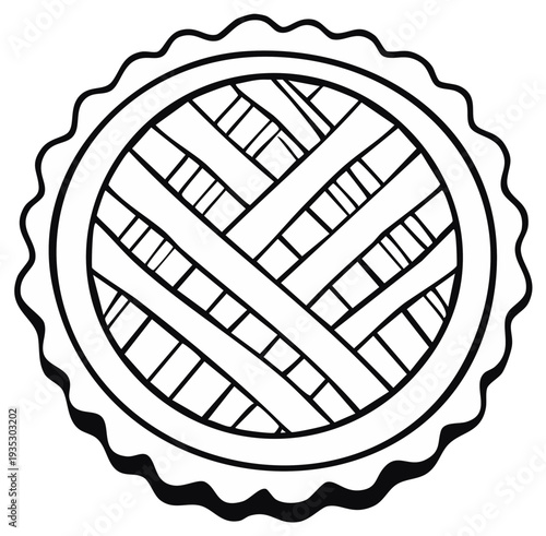 Top view of a round baked pie with lattice crust design