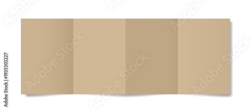 Four panel accordion fold. Beige folded paper sheet. Double gate fold. A4 format brochure