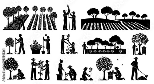 Set of 16 agriculture icons vector isolated on White Background