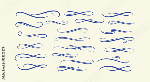 Elegant Blue Swashes Flourishes Vector Set Calligraphic Dividers Ornament Design Elements
