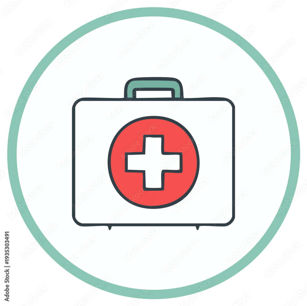 Fototapeta premium Medical First Aid Kit Illustration in a Circle for Healthcare Concepts