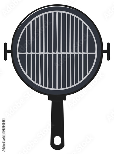 Charcoal grill illustration featuring cooking grate, temperature control vents, and a handle for backyard cooking