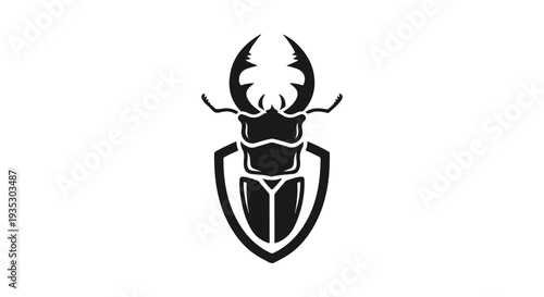 Black beetle insect logo with shield on white background
