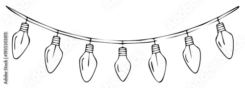 Hand-drawn illustration of string of lights, Christmas decorations, holiday celebration