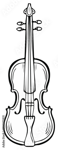Ornate outline drawing of a classical stringed violin instrument with four tuning pegs