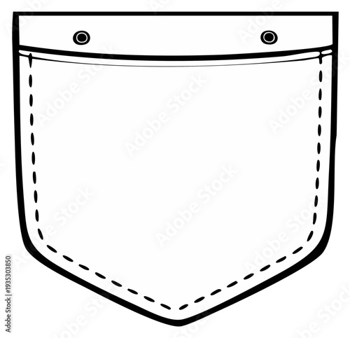 Outline Illustration of a Pocket with Seam Details and Two Button Fasteners