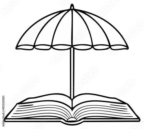 Open book protected by an umbrella symbolizing education safety and knowledge protection