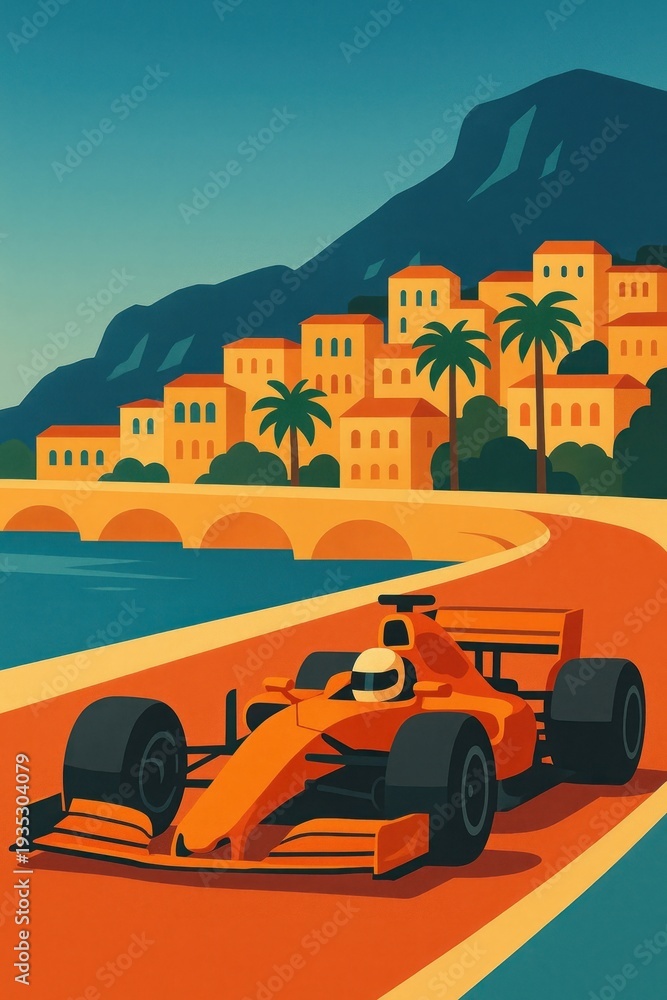 Fototapeta premium Vibrant coastal racing scene