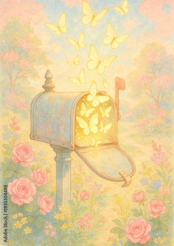 Fototapeta premium Magical mailbox releasing butterflies