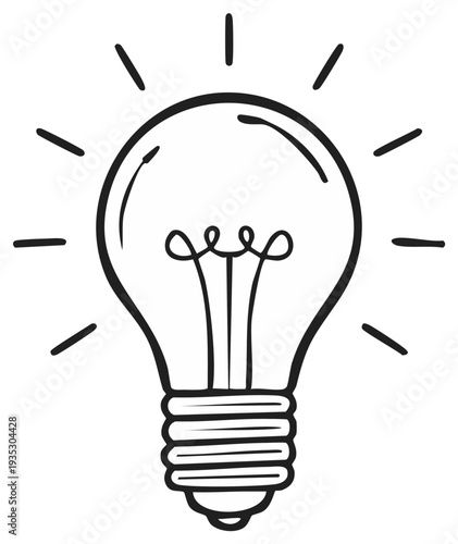 Light bulb illustration with glowing rays representing idea generation and innovative thinking on white