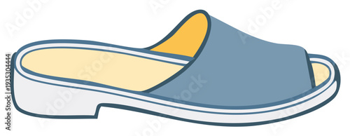 Open Toe Blue and Yellow House Slippers Comfortable Footwear Illustration