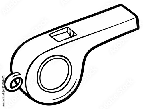 Black and white cartoon illustration of a referee whistle