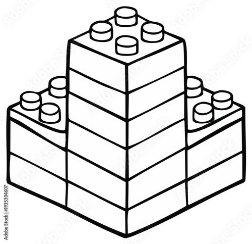 Stack of interlocking plastic bricks arranged like a block construction, presented in a bold outline style.