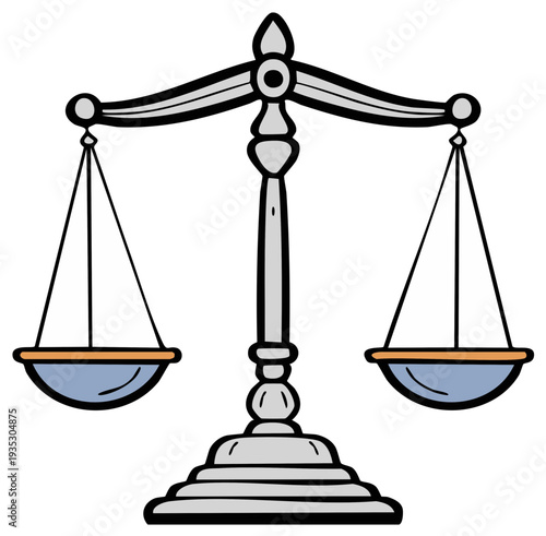 Illustrated Justice Scales: Symbol of balance and legal fairness, isolated