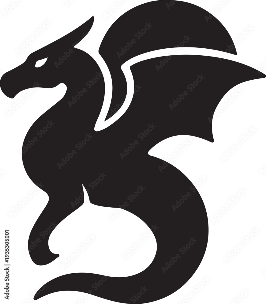 Fototapeta premium Black Dragon Silhouette Vector Illustration