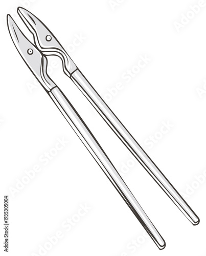 Pair of Long Silver Metal Tongs with Curved Tips Illustration