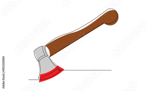 Continuous line sketch drawing Hatchet in a tree stump. A tree stump with an axe stuck. Forest, camping concept. Axe in stuck at stump vector illustration single one editable stroke