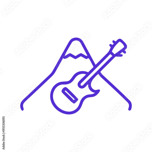 Mountain with Electric Guitar Line Art