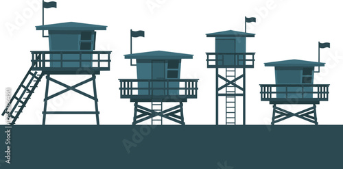 Here is an optimized title for Adobe Stock (exactly 20 words, SEO-focused with high-search terms like lifeguard tower, beach lifeguard stand, rescue tower silhouette, coastal watchtower vector):