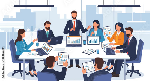 Business Professionals in Meeting Discussing Data.