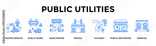 Public Utilities Icon Set Collection Pack Banner Web Vector Illustration  Concept Containing Maintain Infrastructure For Safe And Functional Urban Life