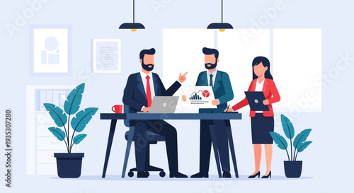 Business Professionals Discussing Project in Modern Office.