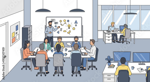 Office Meeting with Colleagues and Presentation.