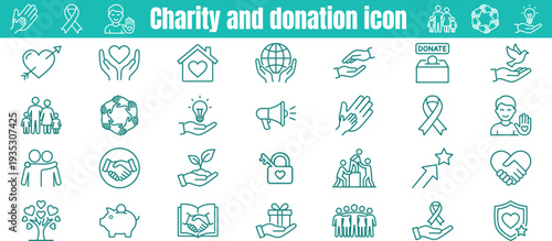 Charity and donation icon set