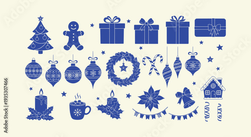 Detailed Christmas Holiday Winter Vector Icons Set Festive Elements Collection