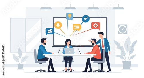 Team Meeting and Brainstorming Session Illustration.