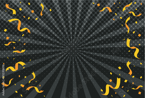 A bright and colorful sunburst background with radial rays, confetti, and light effects, creating a festive and eye‑catching atmosphere for promotions, sales, and advertisements. black