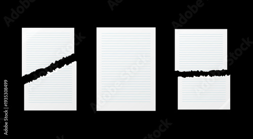 Photorealistic detailed empty realistic detailed school paper sheet mockup isolated. Torn notebook sheet. Vector illustration