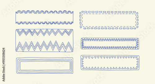 Hand Drawn Doodle Frames Vector Set Sketchy Blue Borders Decorative Design Elements Collection