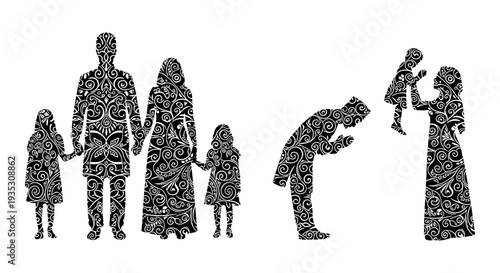 Family separation depicted through silhouettes in a poignant scene Vector, illustration