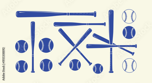 Dynamic Blue Baseball Bats and Balls Sporting Equipment Vector Graphic Illustration