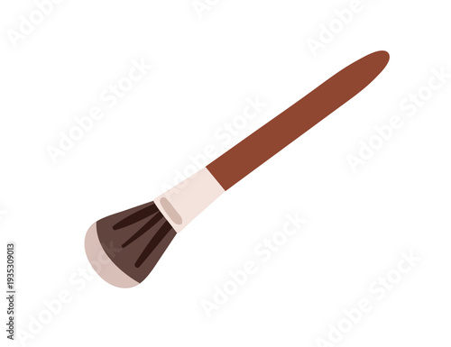 Makeup brush. Cosmetic tool, beauty accessory with soft fluffy round bristles and handle. Powder and blush applicator, face grooming and make-up. Flat vector illustration isolated on white background