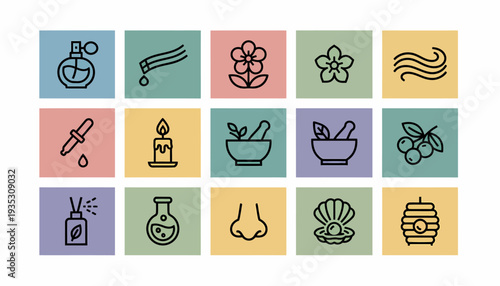 Aromatherapy Icons: Essential Oils, Herbs, and Scents